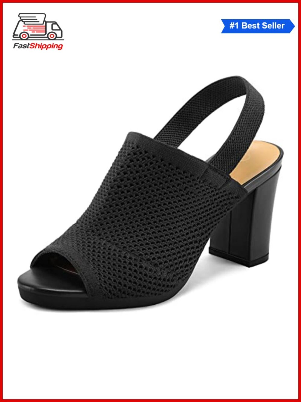 ✨ Knit Peep Toe Slingback Chunky Block Heel Sandals
